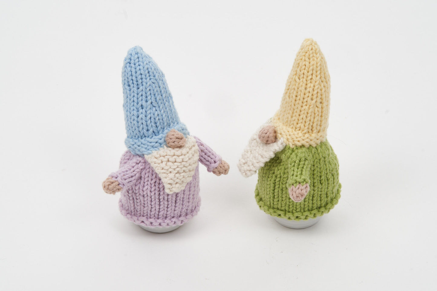 Egg cosy Gnomes by Rupert's House - hand knitted in washable cotton yarn