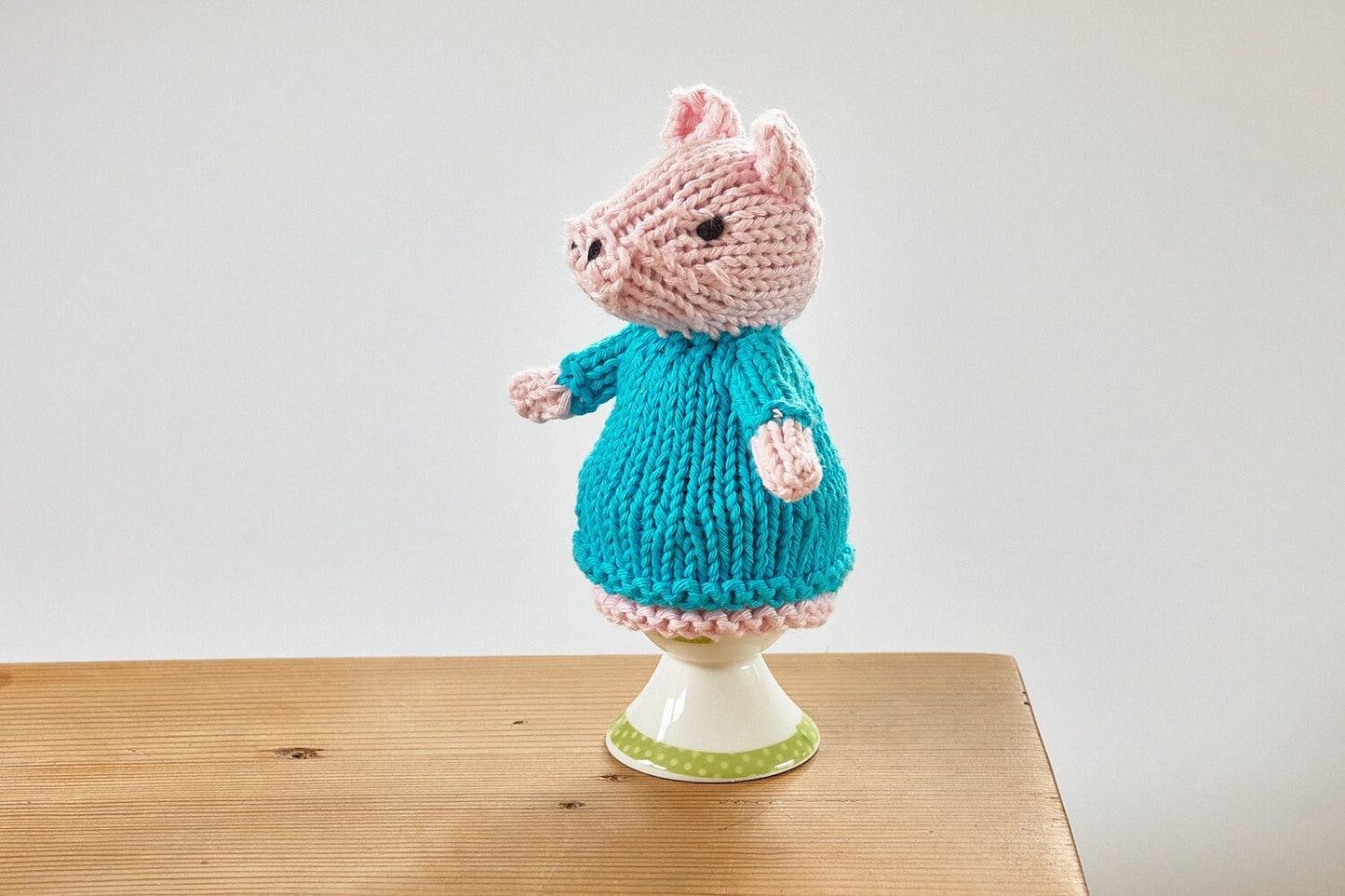 Egg cosy pigs by Rupert's House - hand knitted in washable cotton yarn.