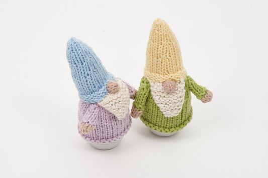 Egg cosy Gnomes by Rupert's House - hand knitted in washable cotton yarn
