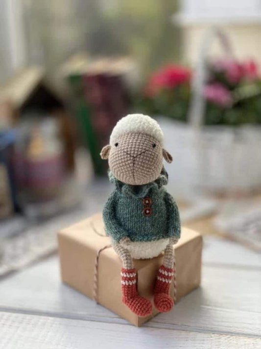 Larry Lamb hand crochet character complete with hand knitted sweater