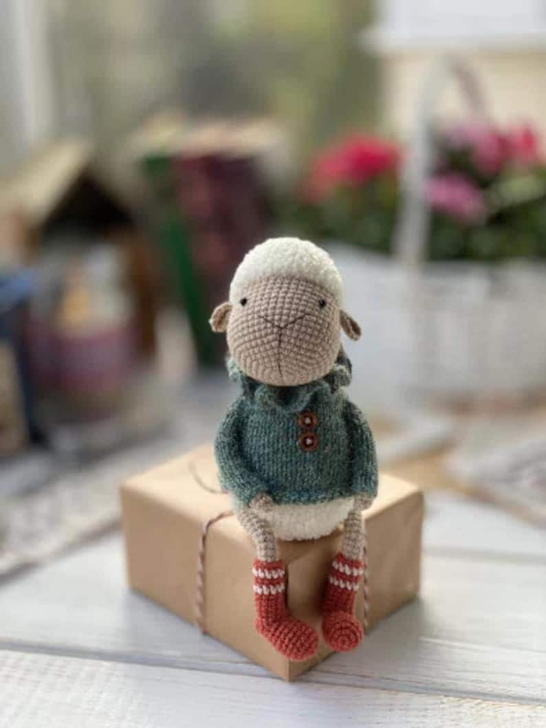Larry Lamb hand crochet character complete with hand knitted sweater