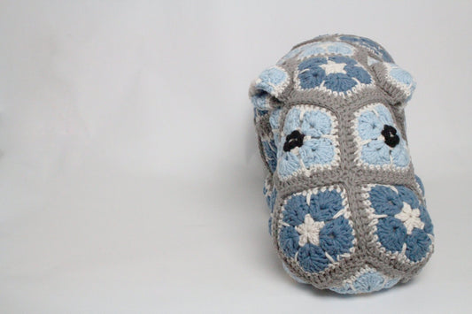 Crochet Hippo cushion door stop pillow. Extra large size  in super soft recycled cotton yarn.