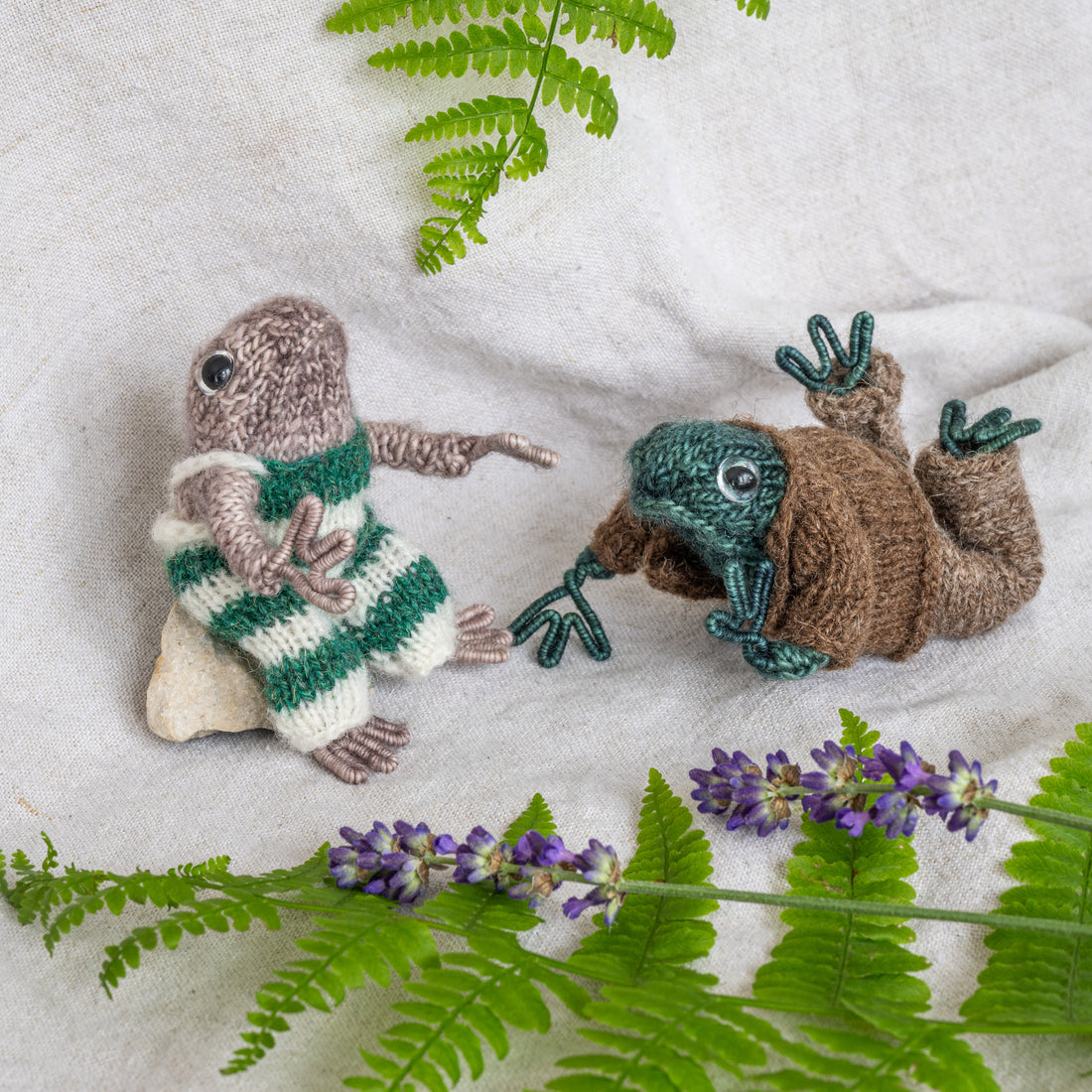 Hand Knitted Frog and Toad Toys