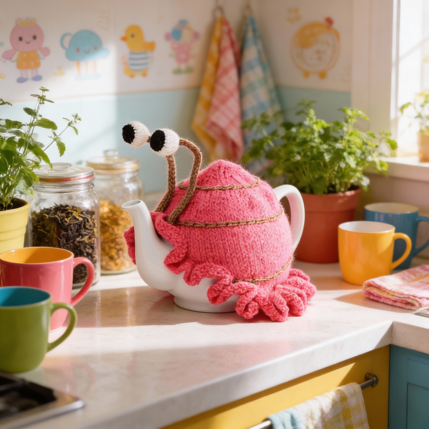 DIY Snail Tea Cosy Kit - Makes two reversable colours complete with yarn, pattern, instructions and accessories