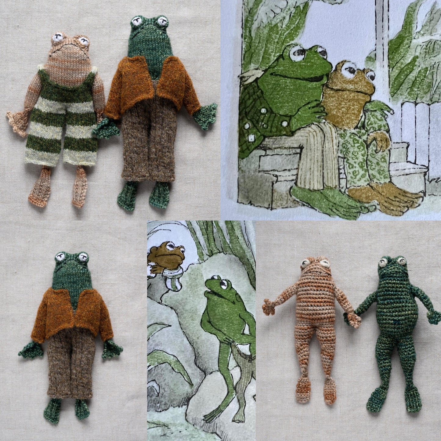 Frog and Toad from Arnold Lobel's original book.  Hand knitted or crocheted.