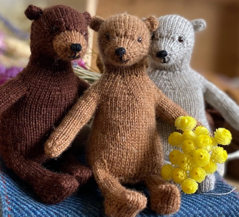 Tsutsu Guilly and Frankie Bear - Hand knitted in the Merino wool