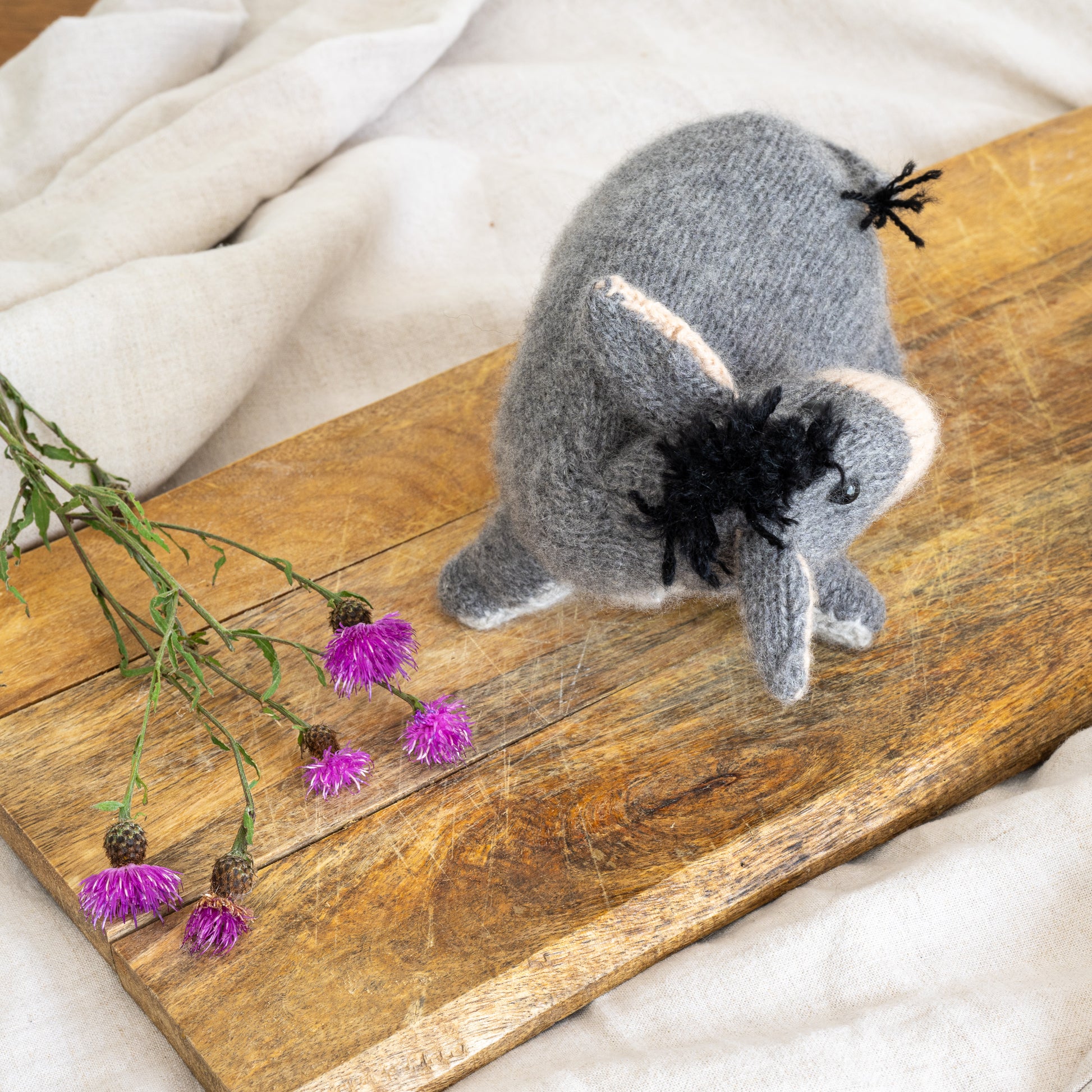 Hand-Knitted Eeyore Plush - Luxuriously Soft and Lovingly Made Donkey