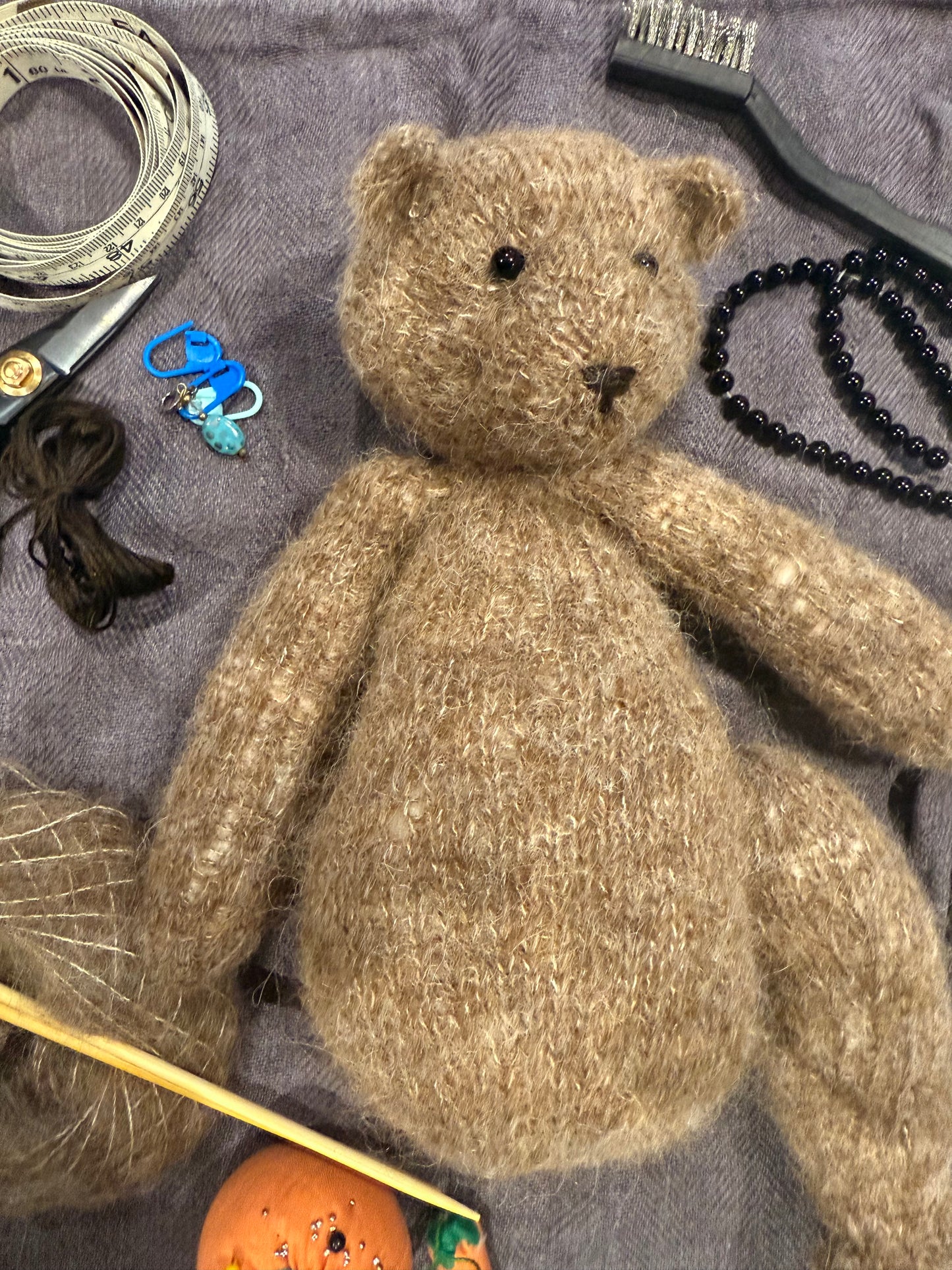 Teddy Bear Hand Knitted in silk and alpaca yarn