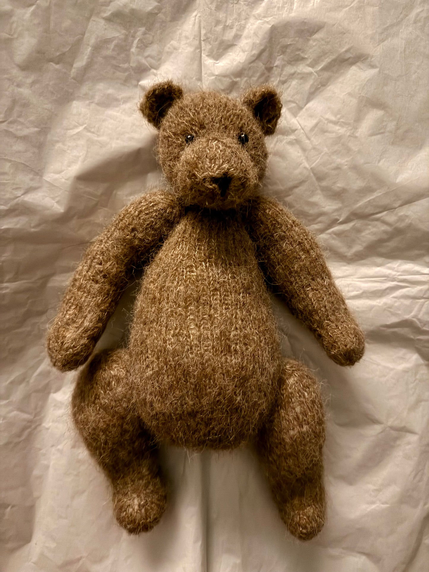 Teddy Bear Hand Knitted in silk and alpaca yarn