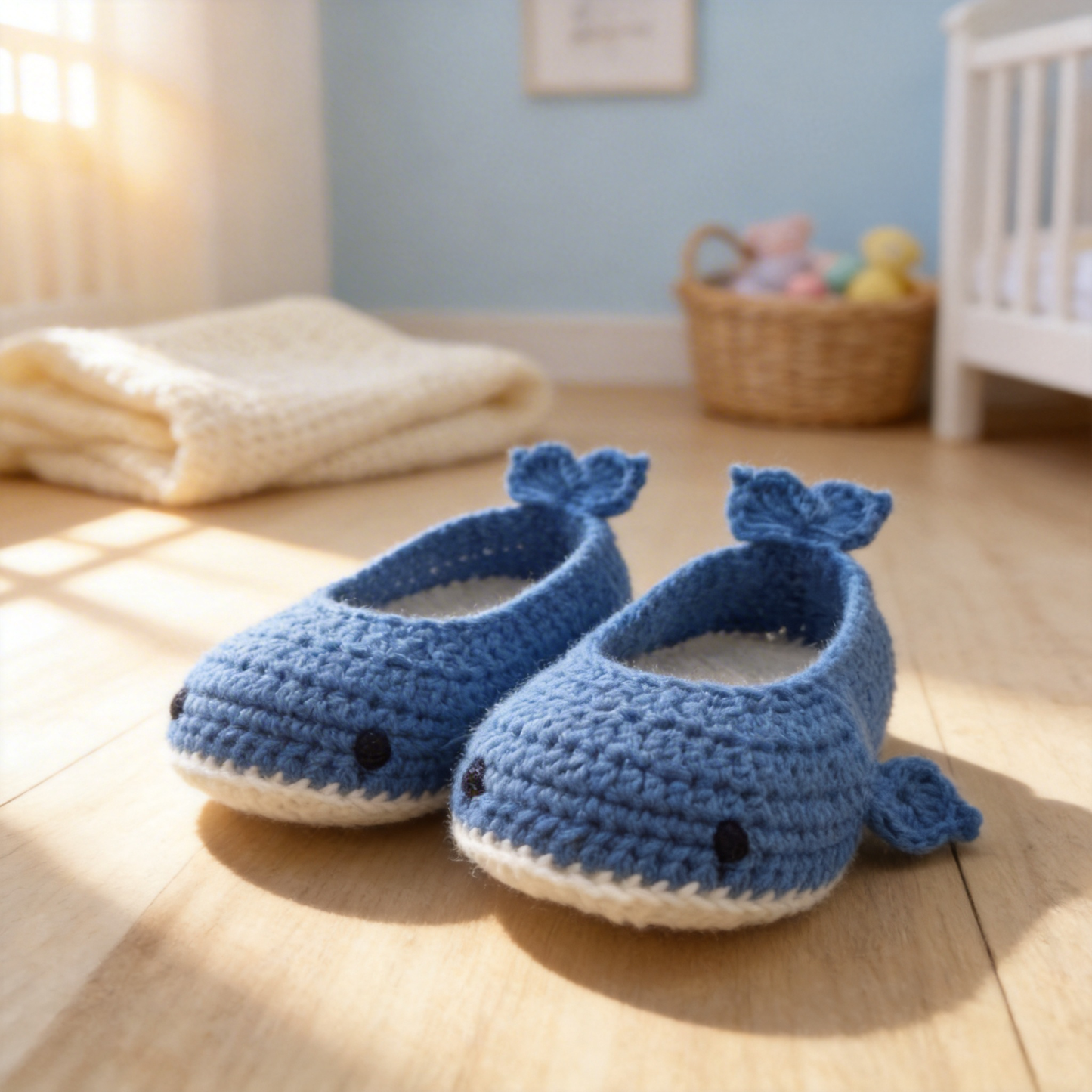 Whale Of A Time baby boots hand crocheted n 100% natural cotton yarn