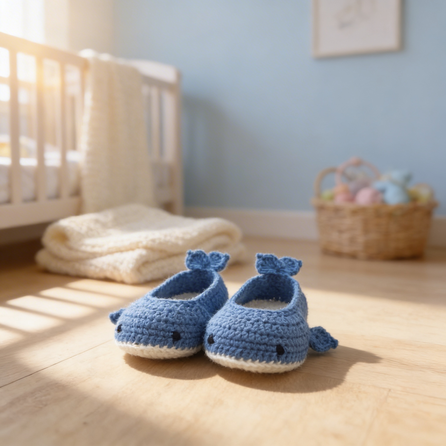 Whale Of A Time baby boots hand crocheted n 100% natural cotton yarn
