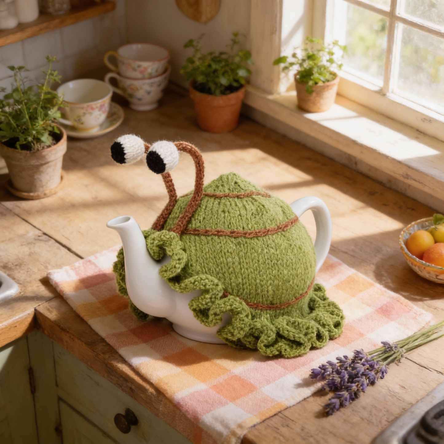 DIY Snail Tea Cosy Kit - Makes two reversable colours complete with yarn, pattern, instructions and accessories