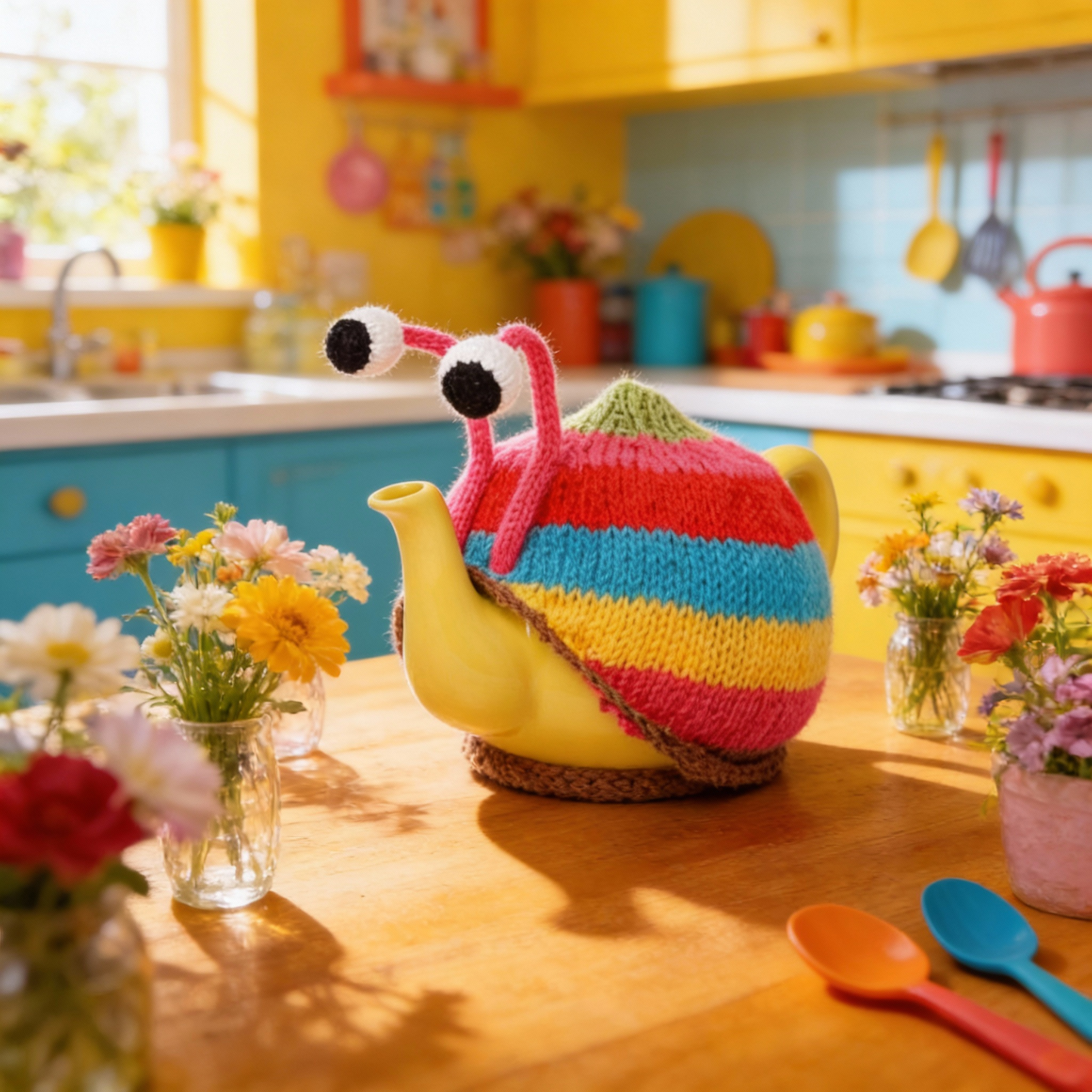 Sebastian The Snail - Pink stripy tea cosy.