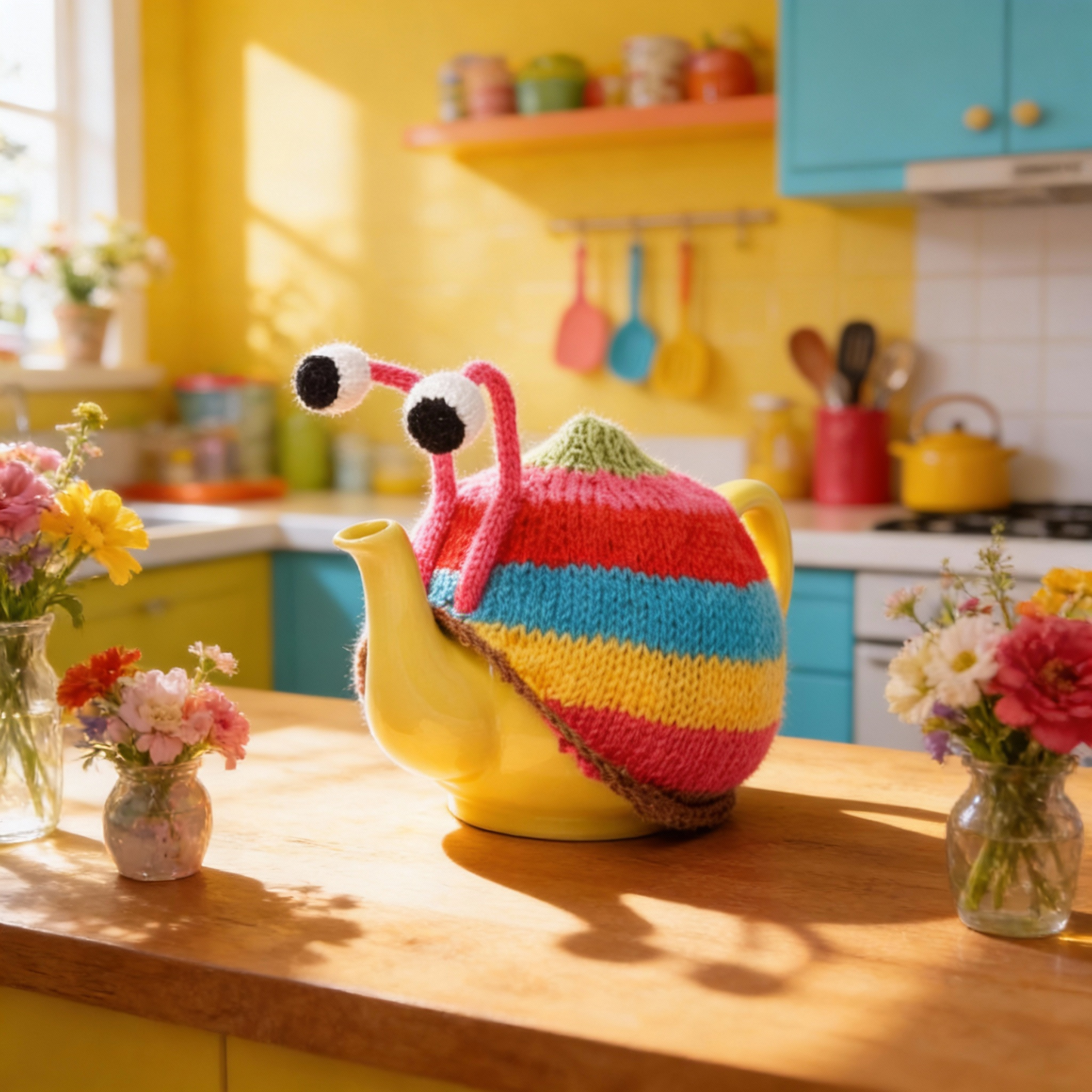 Sebastian The Snail - Pink stripy tea cosy.