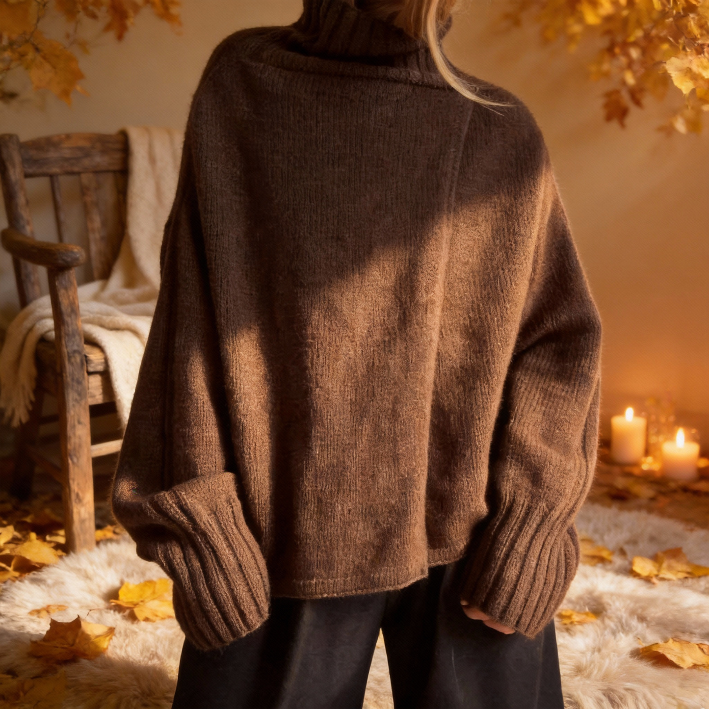 High neck wrap over sweater in Mulesing free Merino wool