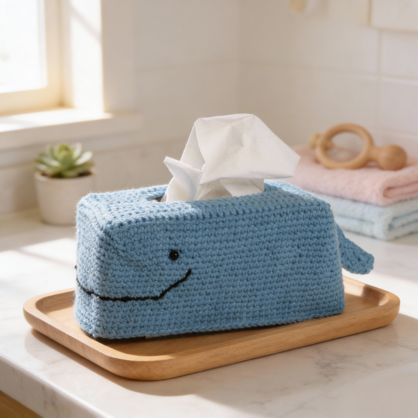 Whale crochet tissue box cover - Get "whale" soon with a smile