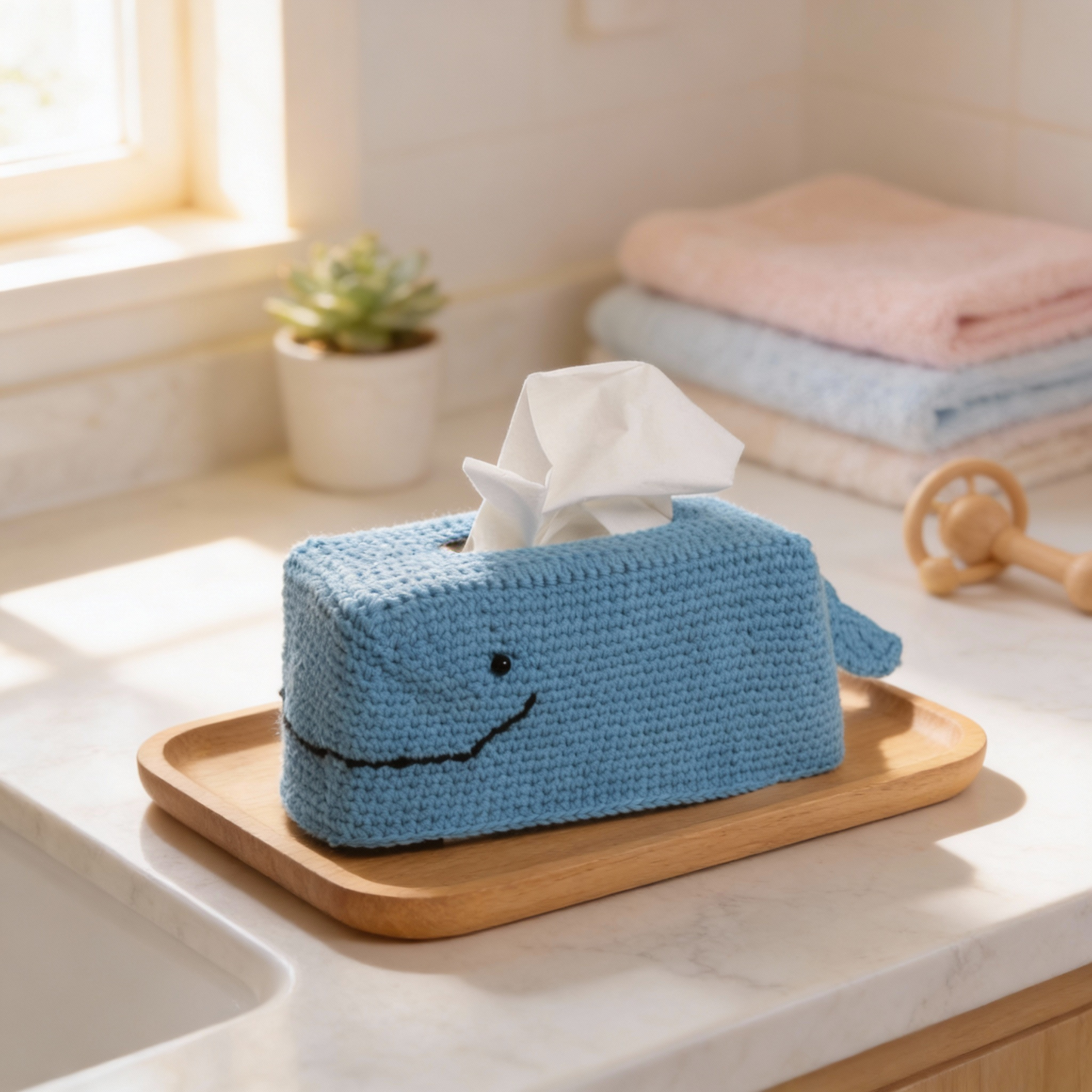 Whale crochet tissue box cover - Get "whale" soon with a smile