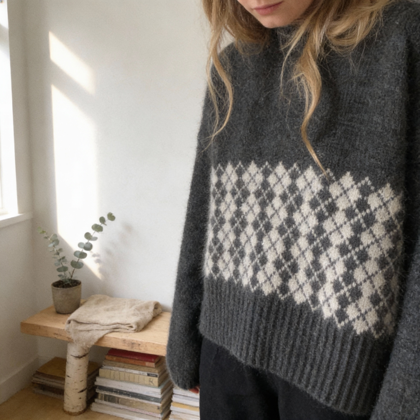 Chequers hand knitted Merino and silk sweater