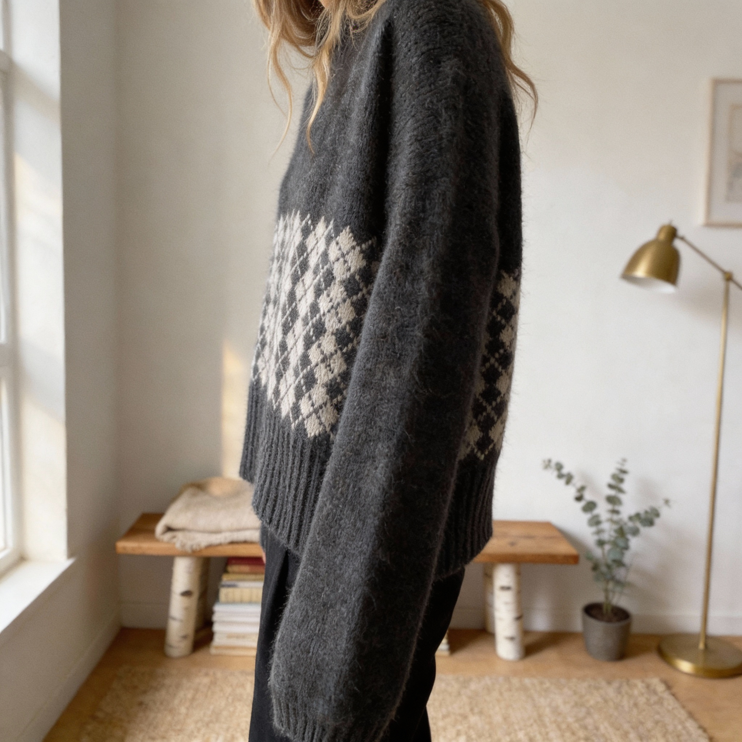 Chequers hand knitted Merino and silk sweater