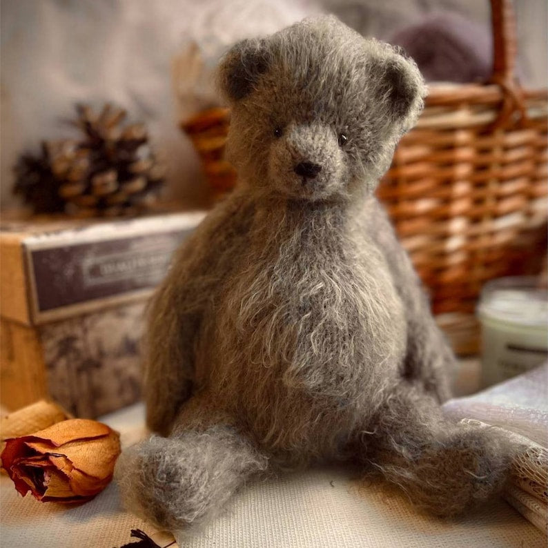 Traditional teddy bear toy hand knitted in silk and alpaca yarn by Ruperts house