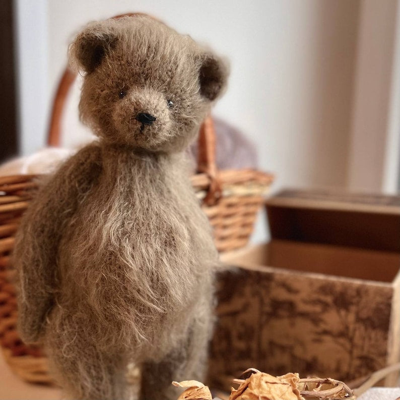 Traditional teddy bear toy hand knitted in silk and alpaca yarn by Ruperts house