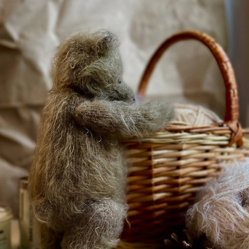 Traditional teddy bear toy hand knitted in silk and alpaca yarn by Ruperts house