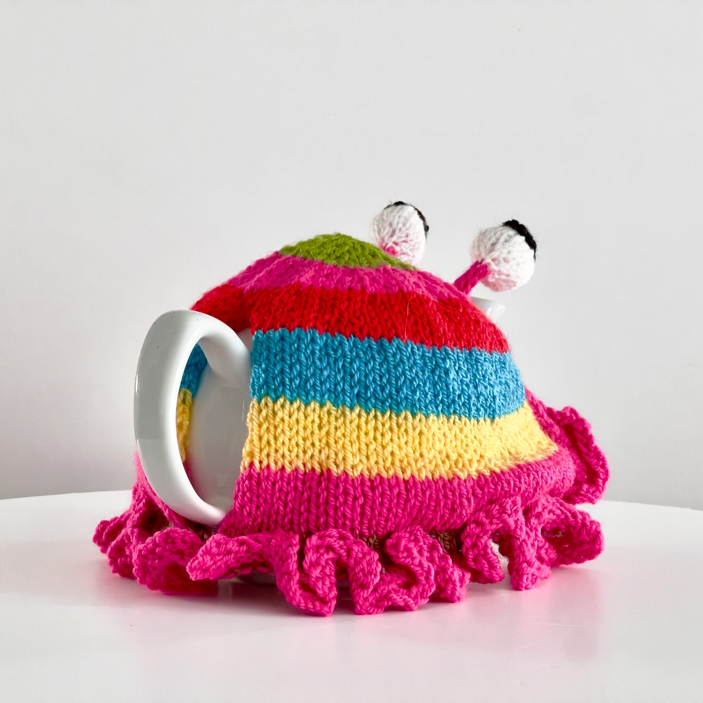 Ruperts House frilly stripy tea cosie