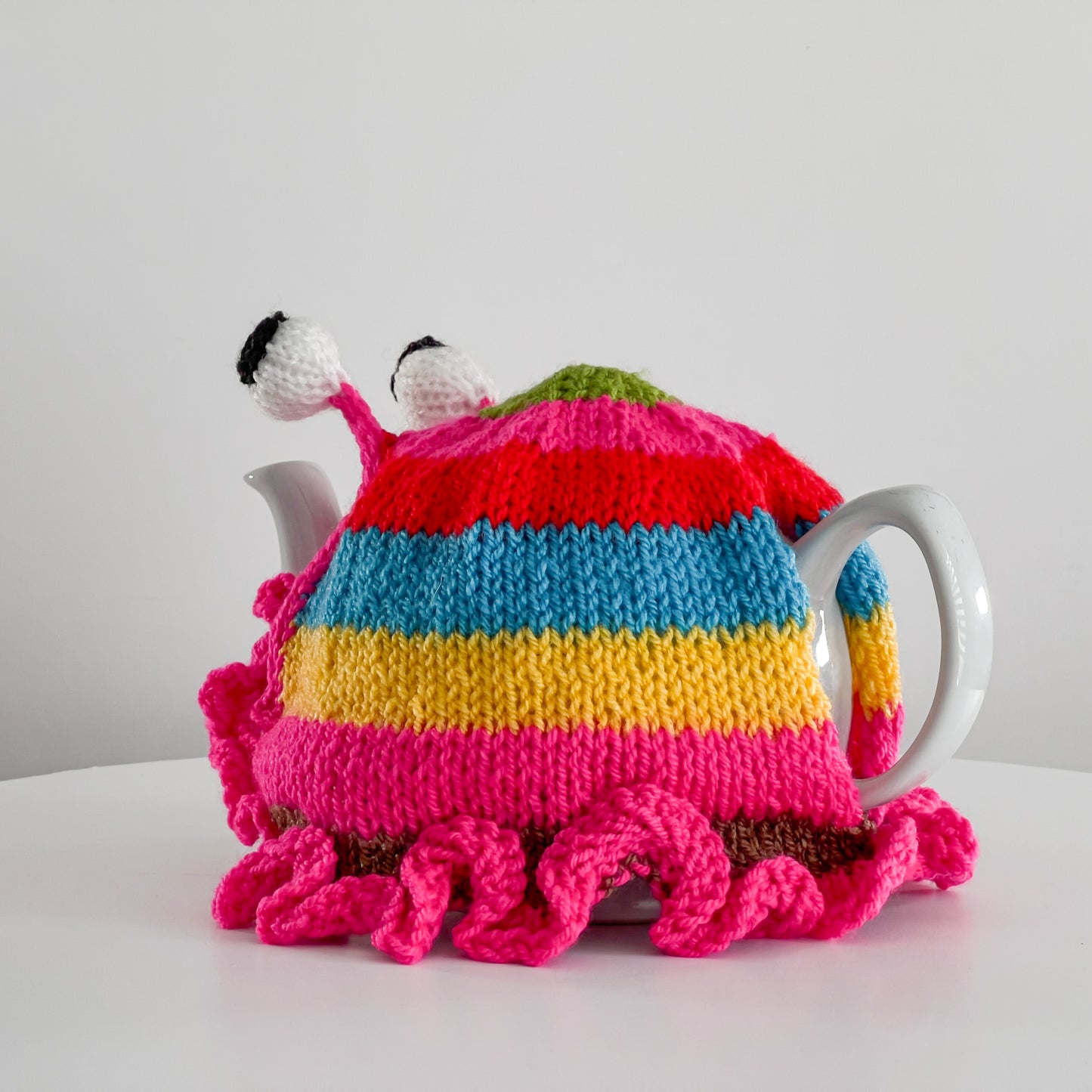 Ruperts House frilly stripy tea cosie