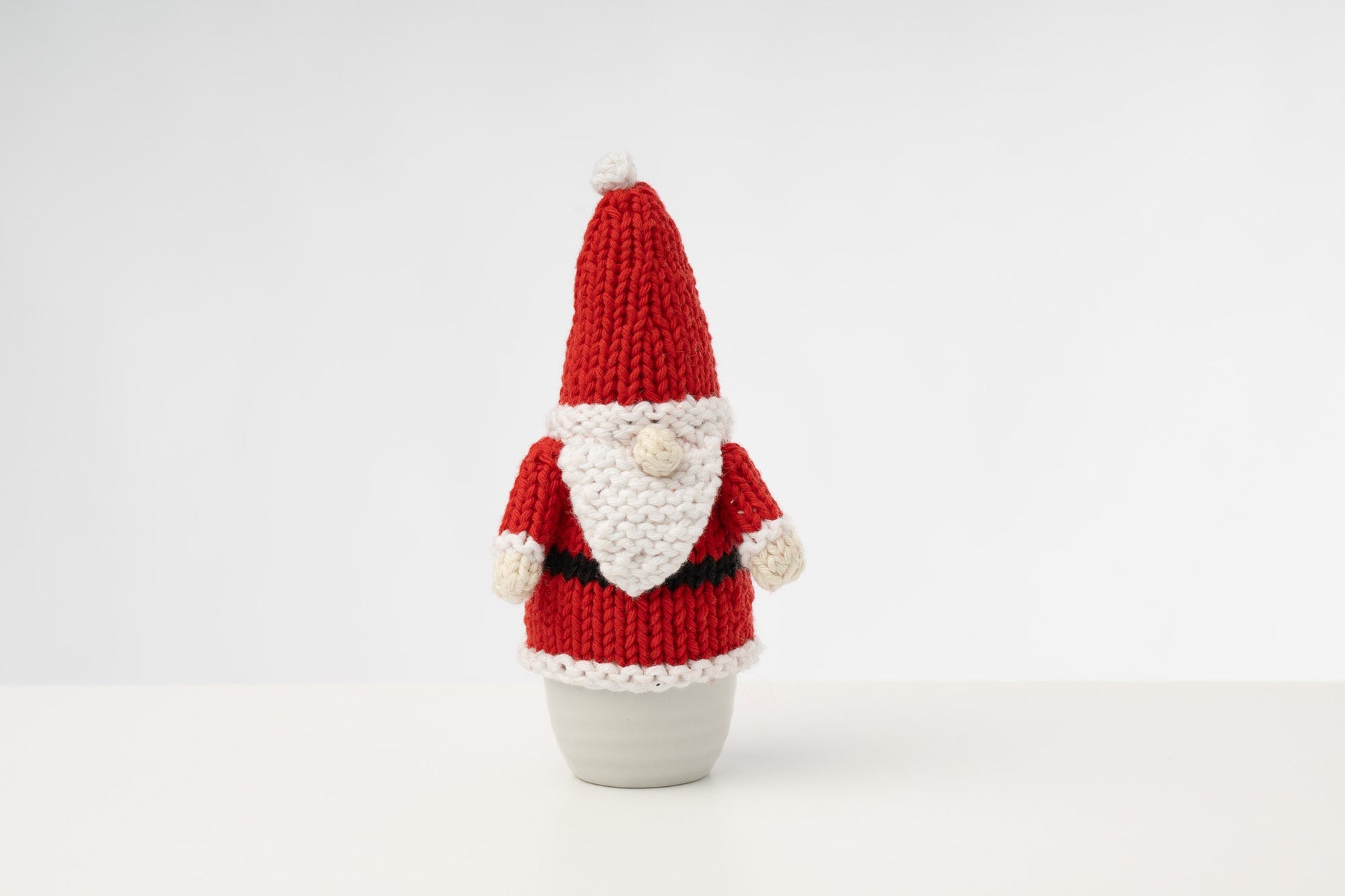 Rudolph and Santa hand knitted egg cosies by Ruperts House in washable cotton yarn