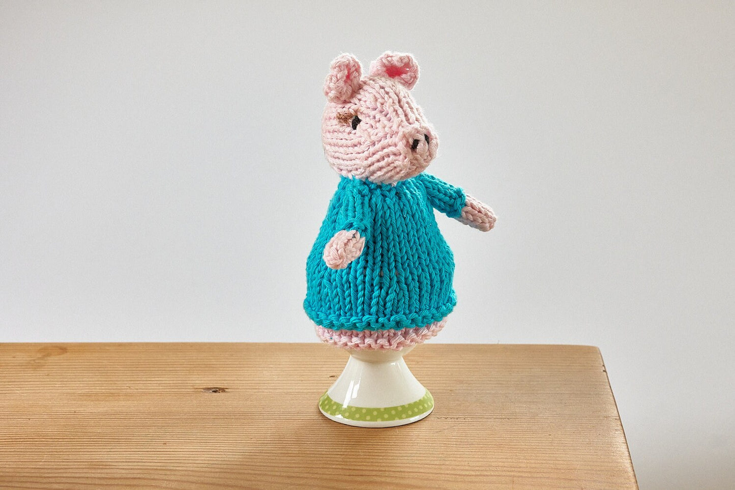 Egg cosy pigs by Rupert's House - hand knitted in washable cotton yarn.