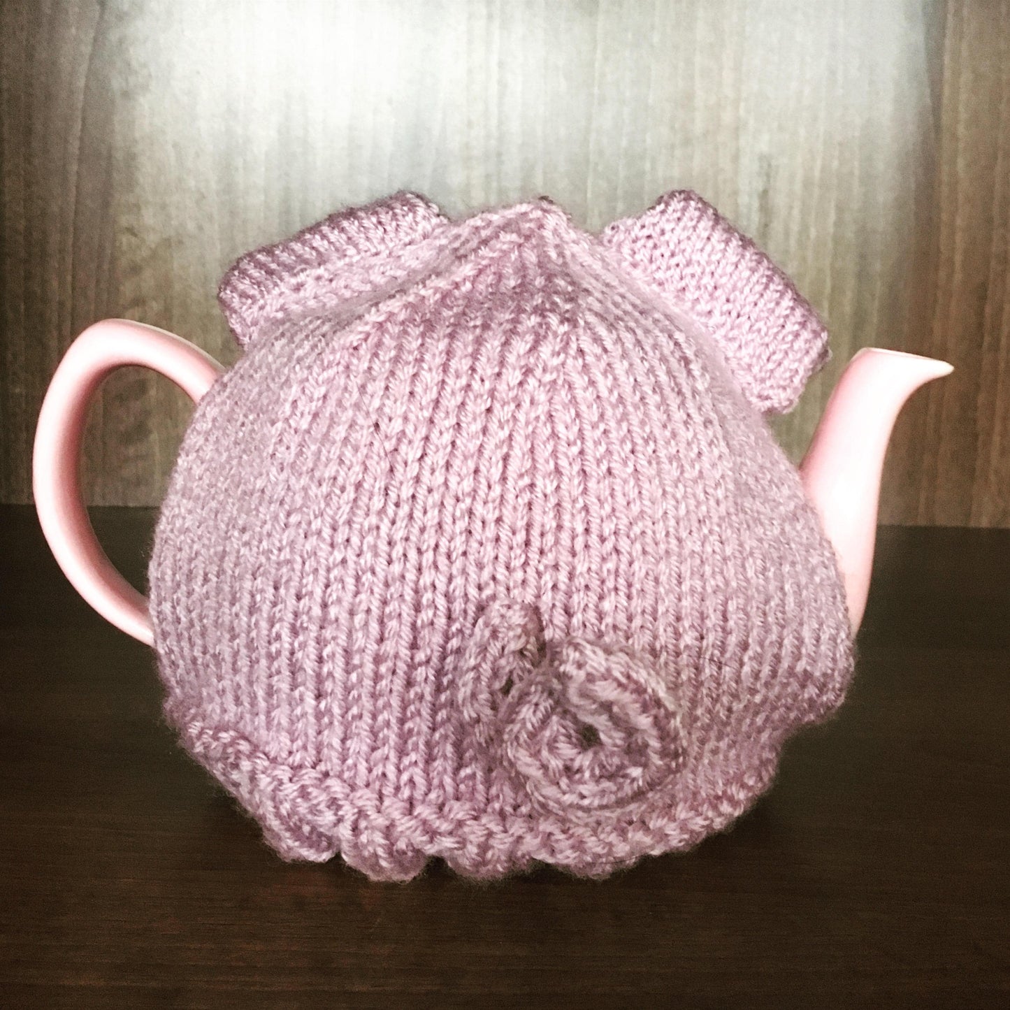 Pink Pig Tea Cosy with curly tail. Hand knitted. Tea lovers teatime treat.
