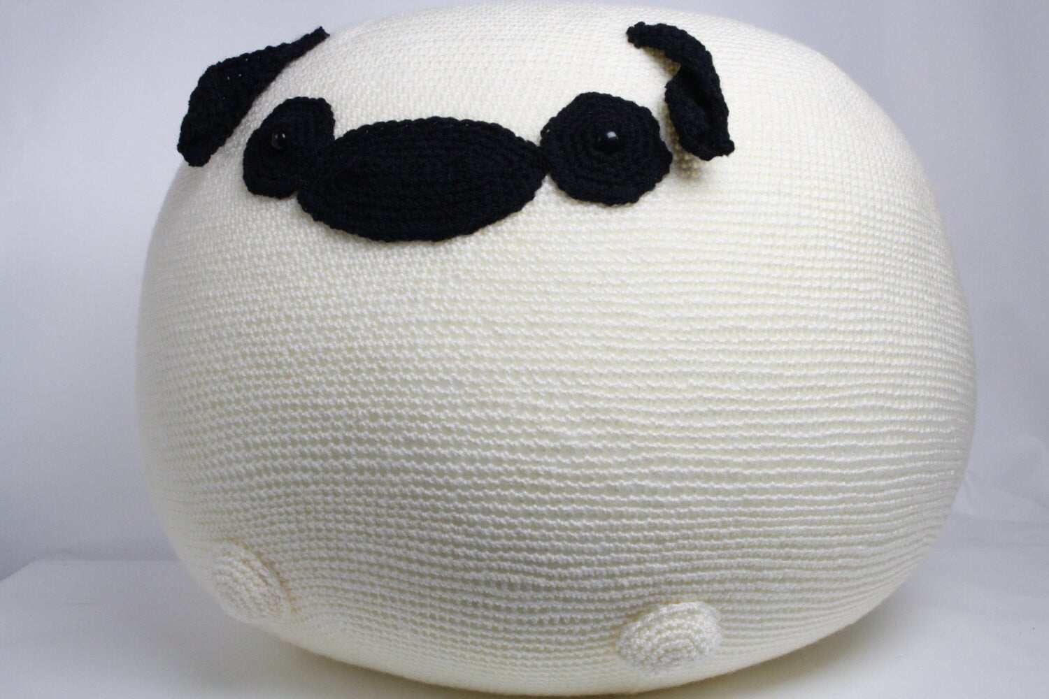 Pug hand crochet pouffe footstool beanbag