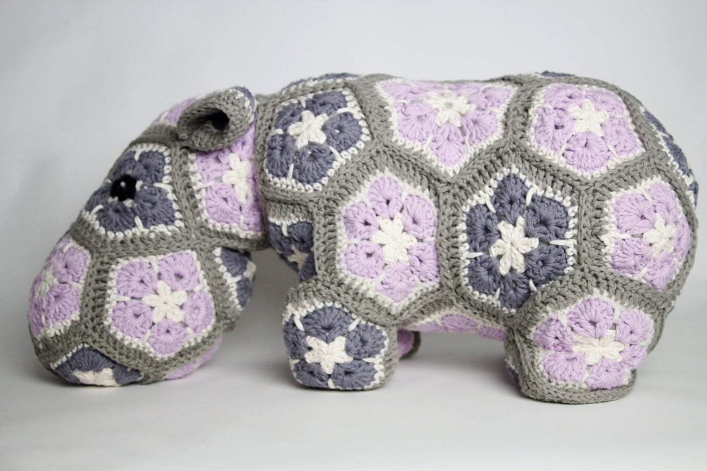 Crochet Hippo cushion door stop pillow. Extra large size  in super soft recycled cotton yarn.