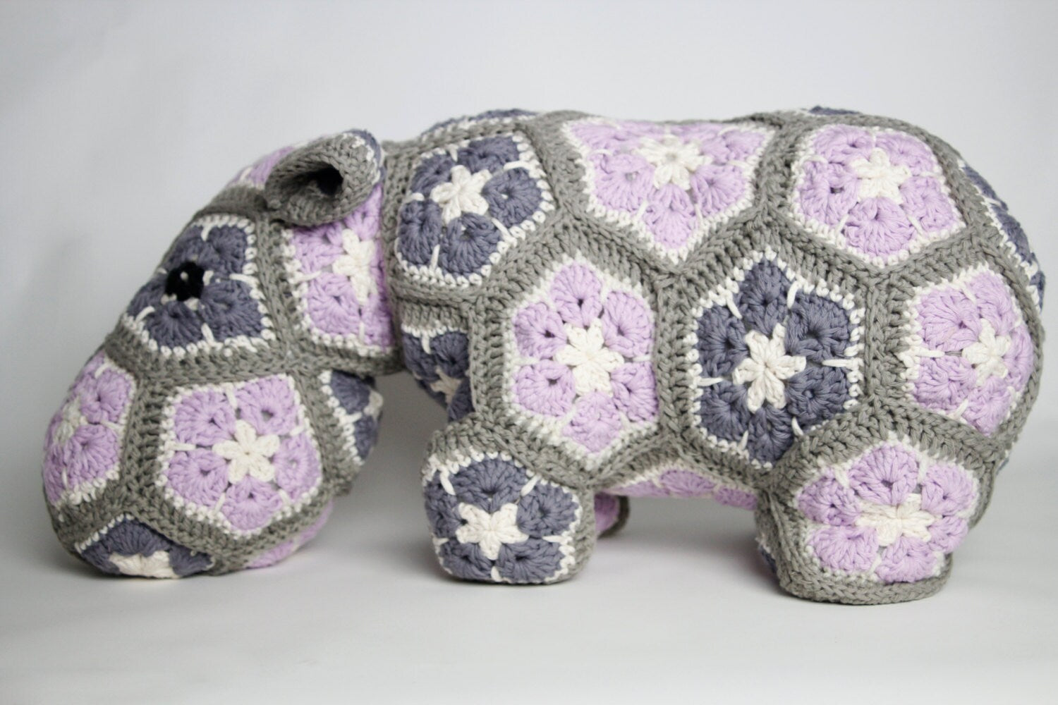 Crochet Hippo cushion door stop pillow. Extra large size  in super soft recycled cotton yarn.
