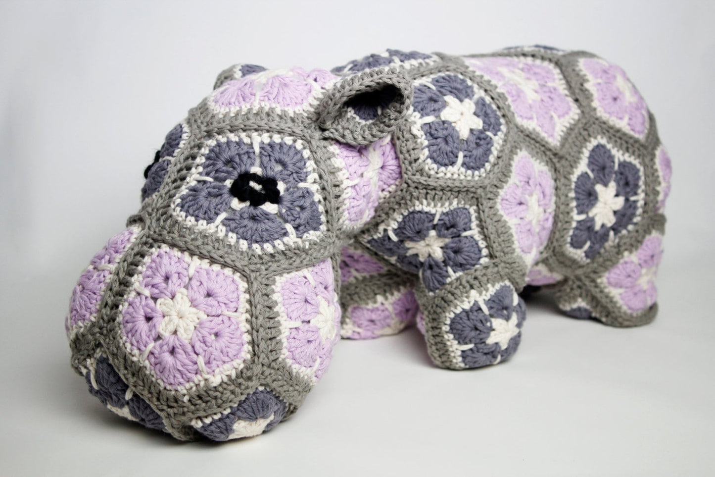 Crochet Hippo cushion door stop pillow. Extra large size  in super soft recycled cotton yarn.