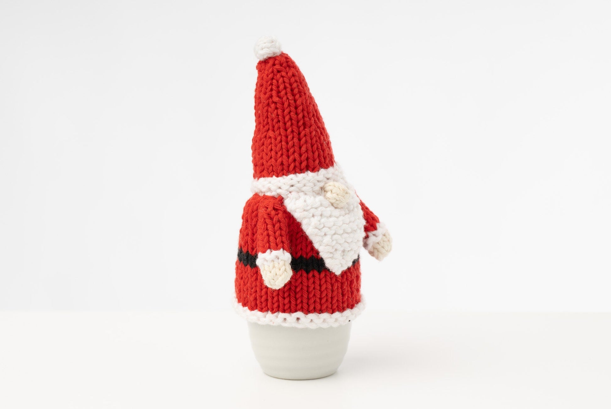 Rudolph and Santa hand knitted egg cosies by Ruperts House in washable cotton yarn