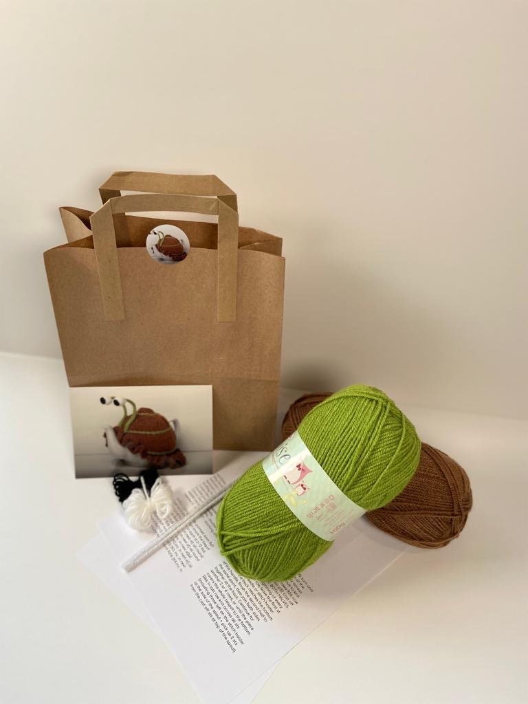 DIY Snail Tea Cosy Kit - Makes two reversable colours complete with yarn, pattern, instructions and accessories