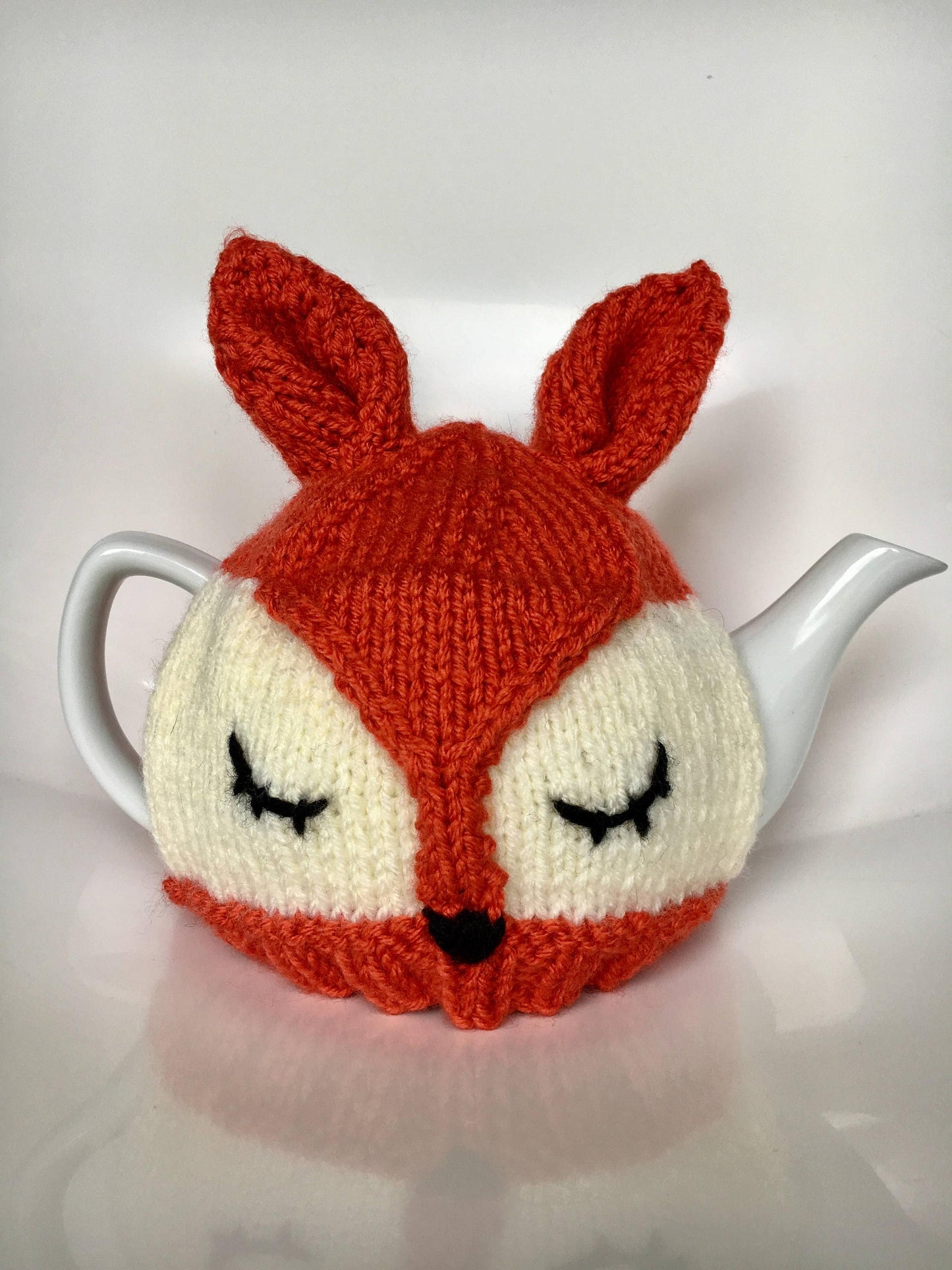 Fox hand knitted tea cosy. Tea lovers teatime treat.